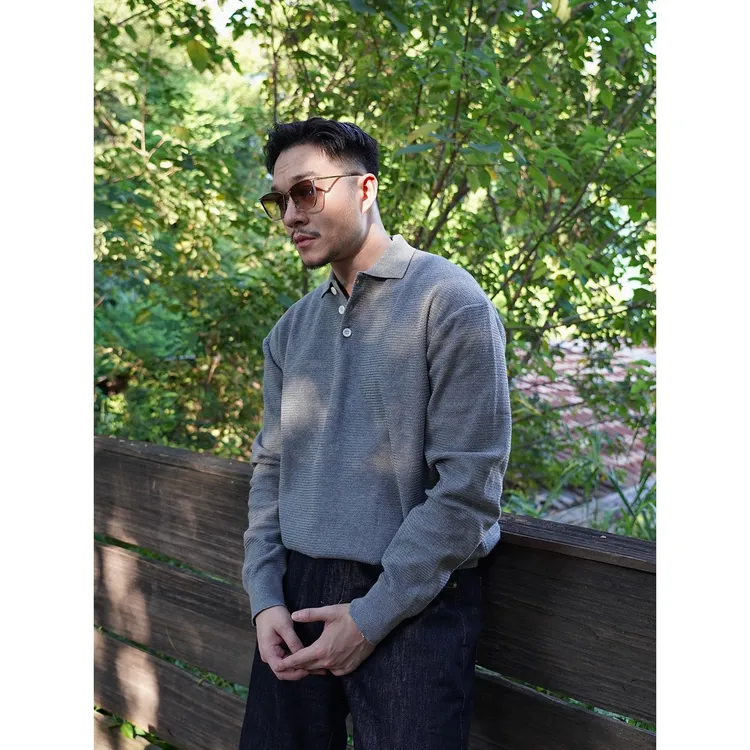 肌理感织法简约男士翻领百搭针织毛衣polo