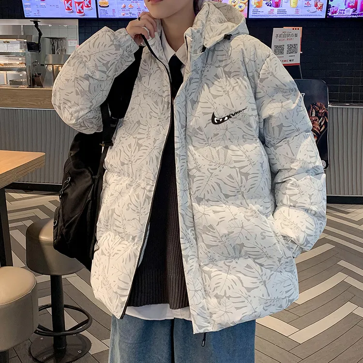 耐NK克男士棉服冬季新款连帽加厚保暖休闲宽松情侣时尚棉衣外套潮