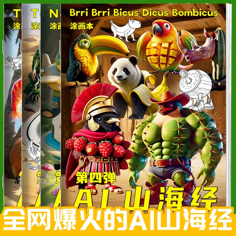 国外AI山海经描摹本通通哥木棍人线稿动漫元素涂色儿童益智画画本