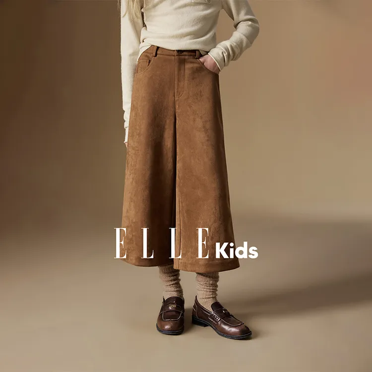 ELLE KIDS童装 仿麂皮绒复古显瘦七分烟管裤高智感经典时髦N1