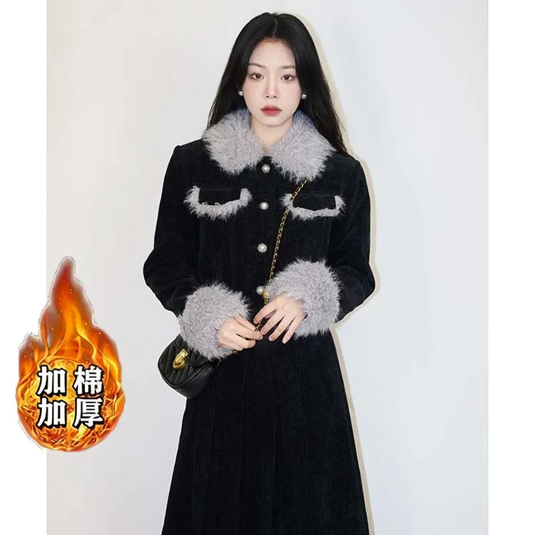 【加棉加厚】【两件套】赫本风套装女秋冬香风半身裙短外套套装QJ0172