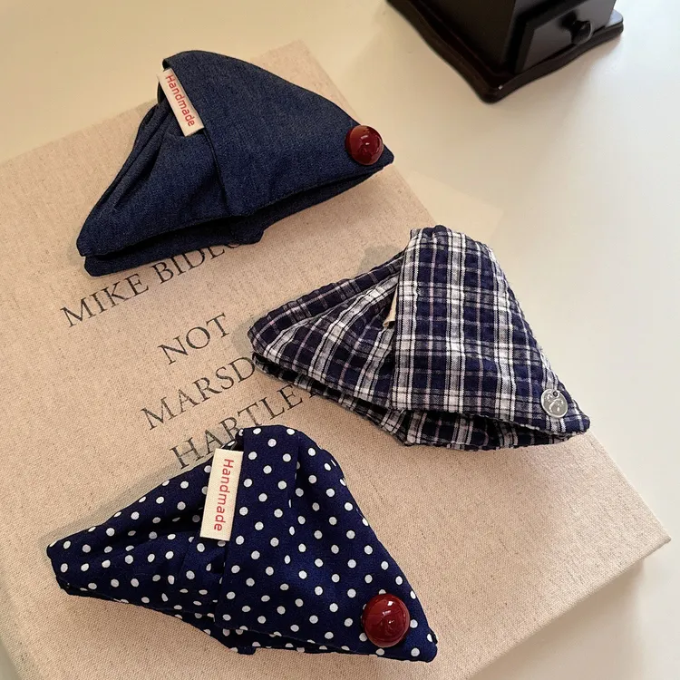 气质学院风格子三角抓夹网红撞色波点新款鲨鱼夹后脑勺盘发夹发抓