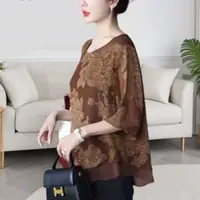 双层真丝立体花七分袖小衫