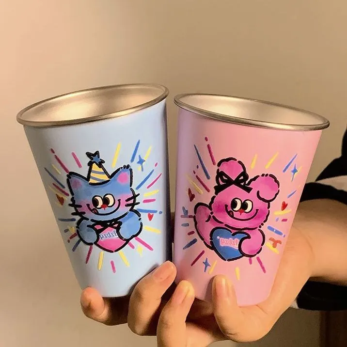 可爱卡通小兔小猫旅行洗漱刷牙杯情侣牙刷杯家用儿童不锈钢漱口杯