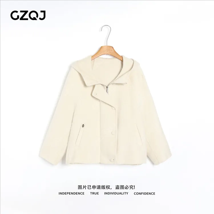 老琴私服【燕麦拿铁】琥珀流光羊毛山羊绒休闲连帽毛呢外套秋冬2607