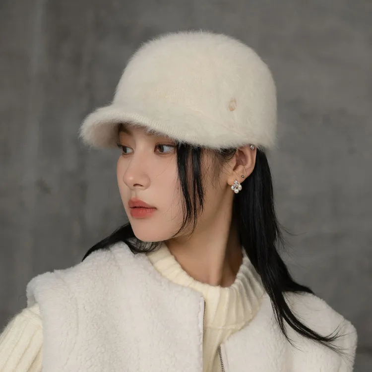 疯帽子 安哥拉兔毛鸭舌帽 毛绒甜美可爱棒球帽逛街百搭帽子25秋冬