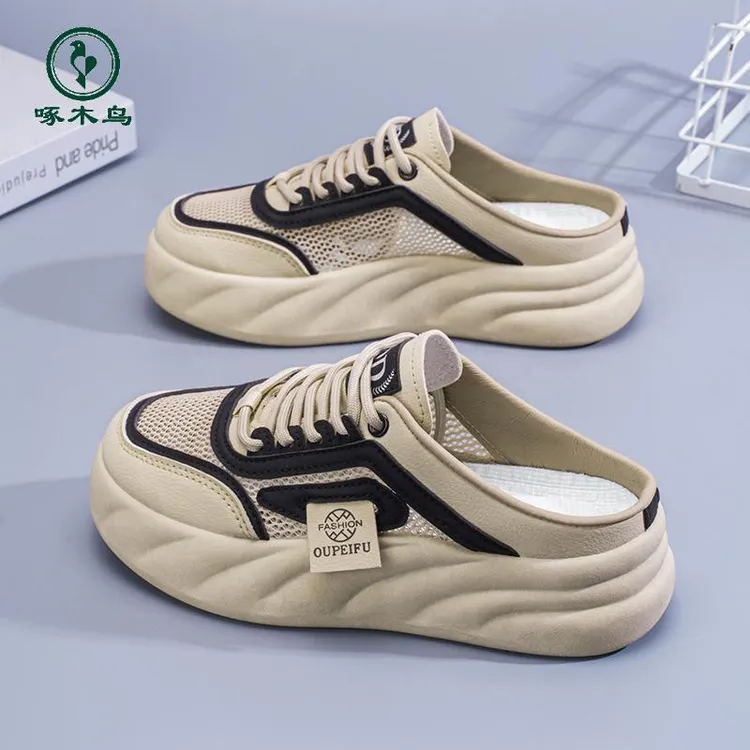 【啄木鸟】秋季女鞋新款一脚蹬凉鞋女外穿韩版百搭韩秋秋毛绒女凉鞋