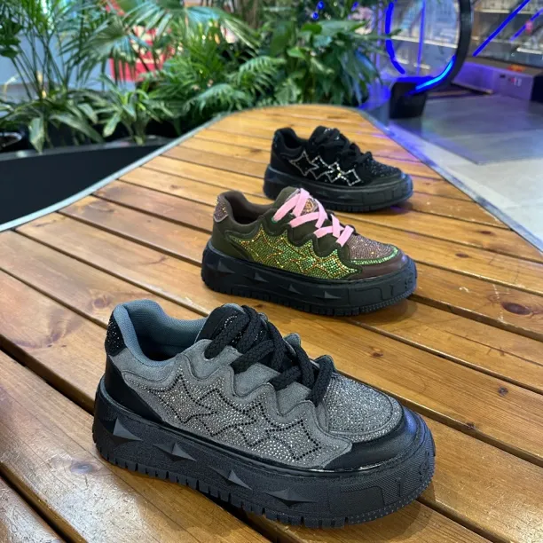 男士新款百搭低帮镶钻厚底星星运动休闲鞋