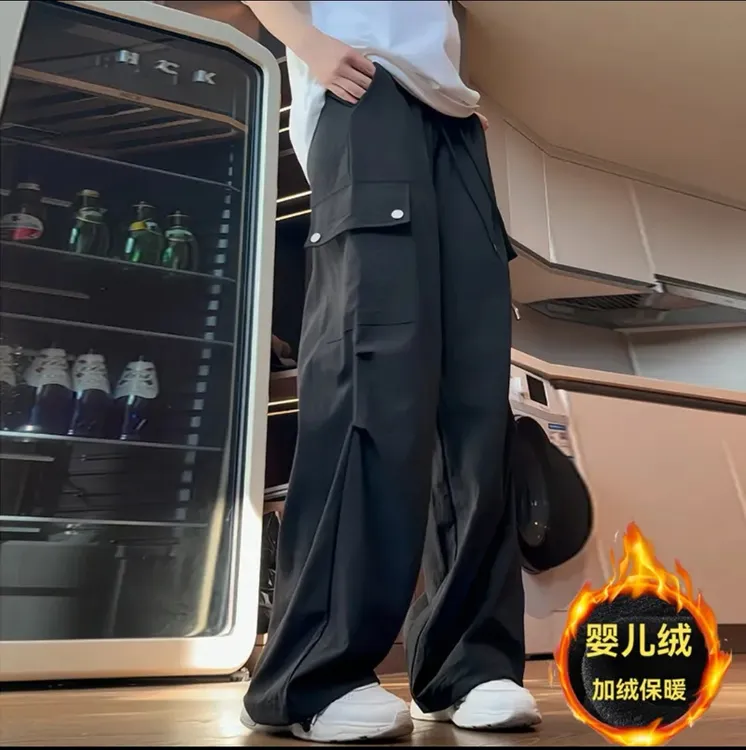 2025冬季加厚保暖情侣工装裤潮流宽松阔腿男女加绒直筒冬装氛围感