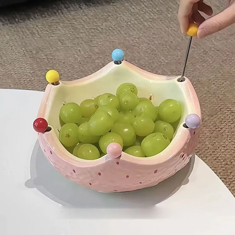 SHANN·高颜值西瓜水果叉果盘套装家用装饰摆件可爱不锈钢果叉果签