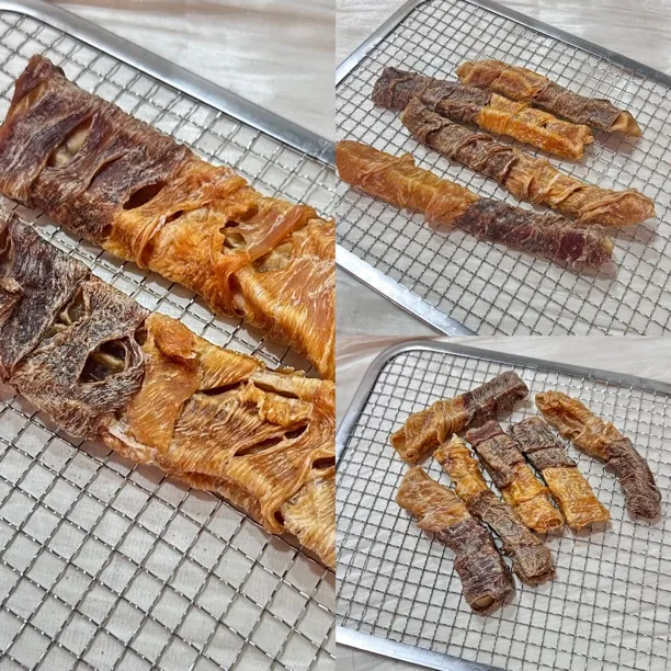 中大型犬食用磨牙棒、纯手工现切牛皮、鸡鸭肉。磨牙狗狗零食
