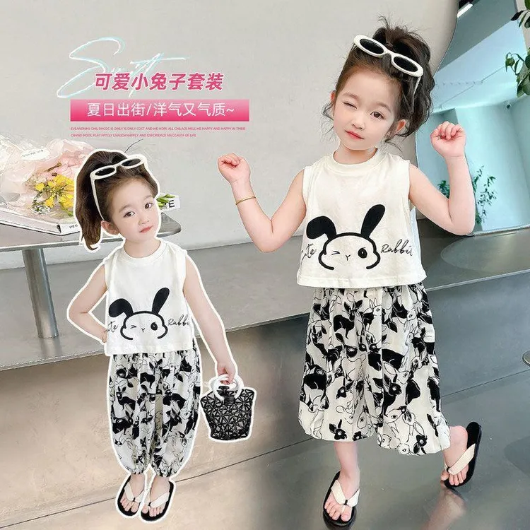 2025新款女童夏季网红薄款套装宝宝洋气夏装两件套儿童时髦休闲潮