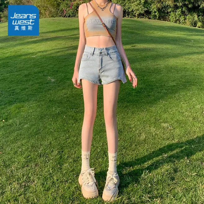 高腰不规则牛仔短裤女夏季2025年新款小个子修身显瘦a字阔腿热裤