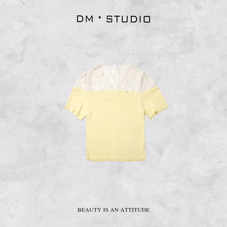 DEDM•STUDIO/精致感极简气质蕾丝镂空短袖上衣T恤2504TX/H8286