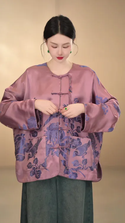 「姑苏曲」新中式秋冬款复古休闲长袖短外套显瘦汉服宽松圆领时尚