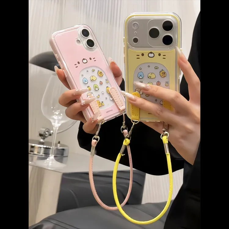 角落生物适用苹果17华为p70oppo小米15vivo三合一炫彩挂绳手机壳