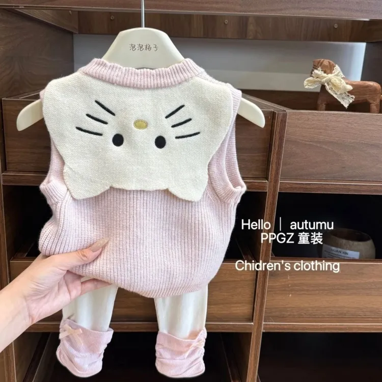 女童马甲春秋开衫卡通春秋款甜美时髦儿童针织衫坎肩上衣女宝宝潮
