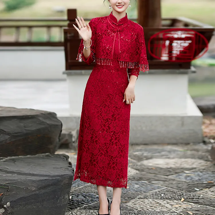 十月份喜婆婆婚宴装2025新款高贵年轻旗袍两件套妈妈礼服平时可穿