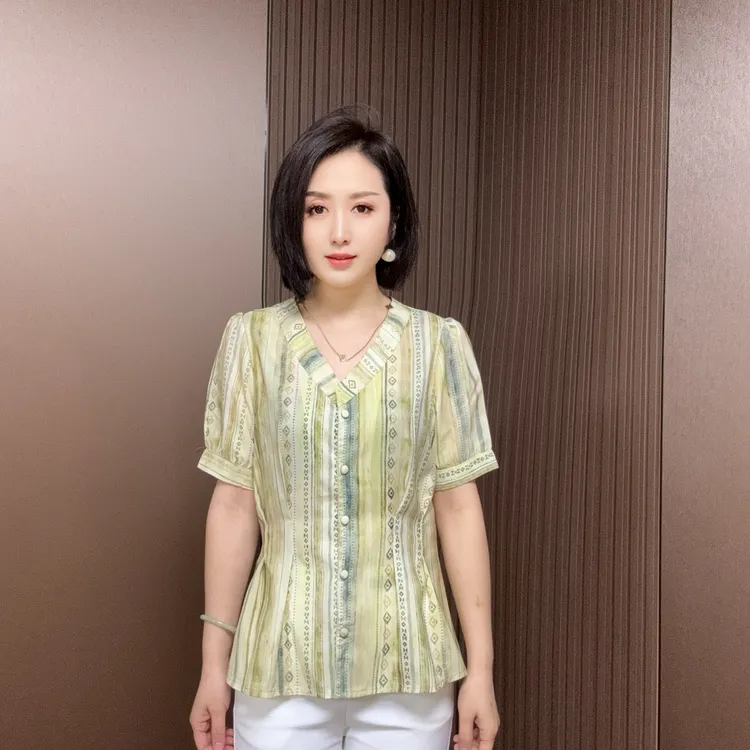 夏季气质时尚百搭显瘦印花衬衫X6963