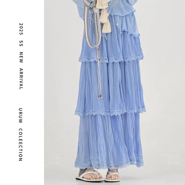 颖子定制【假日种草】芭蕾风蕾丝蛋糕长裙女休闲时尚高腰半身裙6642