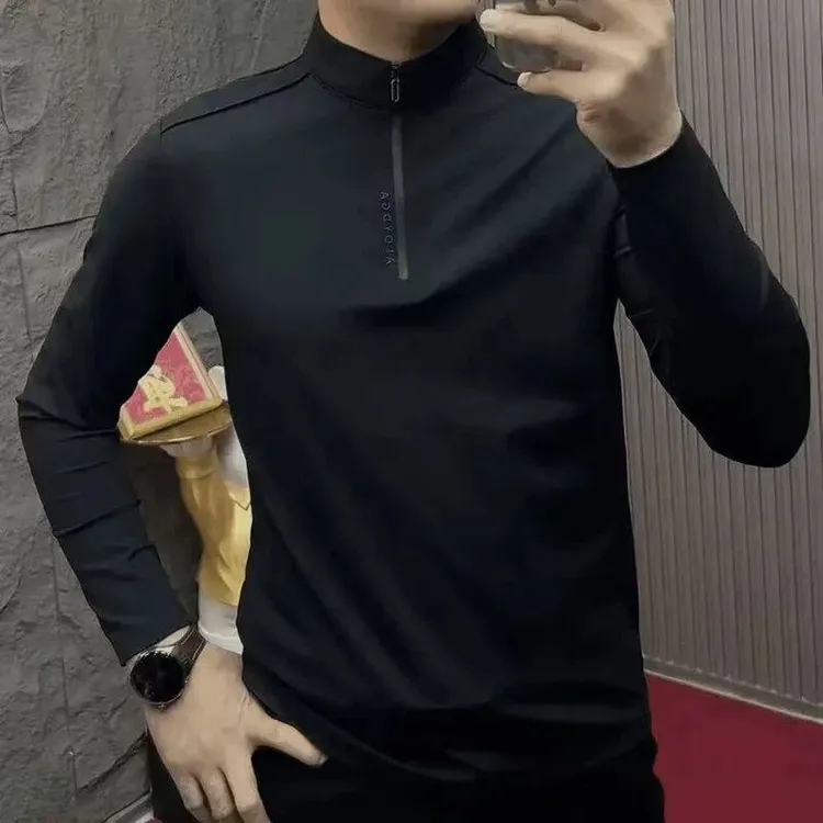 套头新款高档立领卫衣免烫加绒拉链修身刺绣半拉链秋冬款时尚长袖