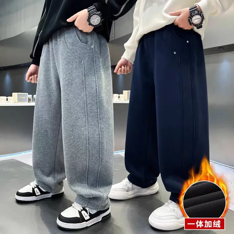 加绒 百搭一体绒新款儿童裤子小男孩卫裤休闲裤秋冬中大童男童