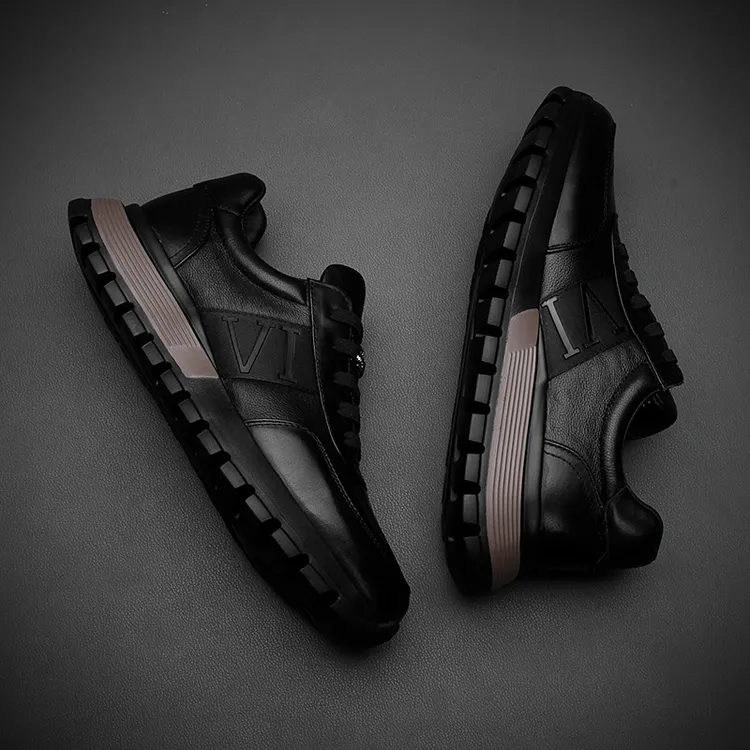 okkdey男鞋真皮运动休闲鞋厚底板鞋男士高级感百搭鞋子男式潮鞋