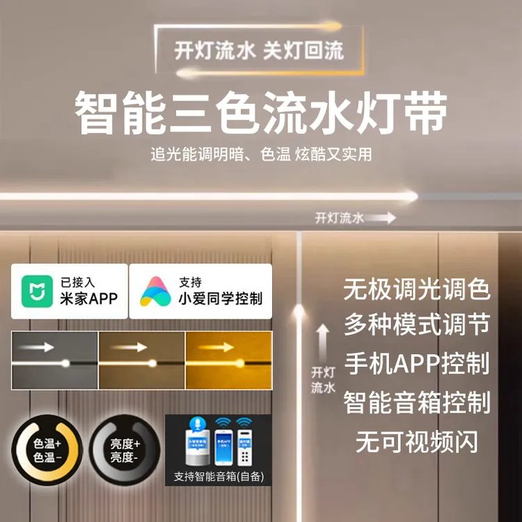 已接入米家智能追光跑马流水灯带三色24vled灯带自粘家用线形灯
