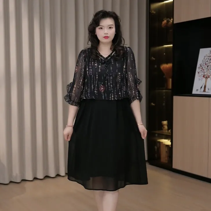 胖依依大码女装2025夏季新款气质显瘦优雅连衣裙ZB6949