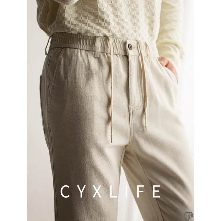 老钱风穿搭~天丝莱赛尔亚麻料+商务休闲裤男小直筒松紧裤子男秋季