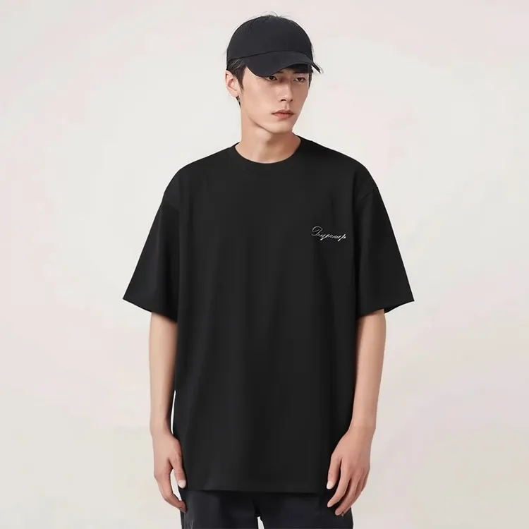 DNGIVEUP300g重磅纯棉国潮T恤宽松上衣字母圆领夏季休闲短袖001