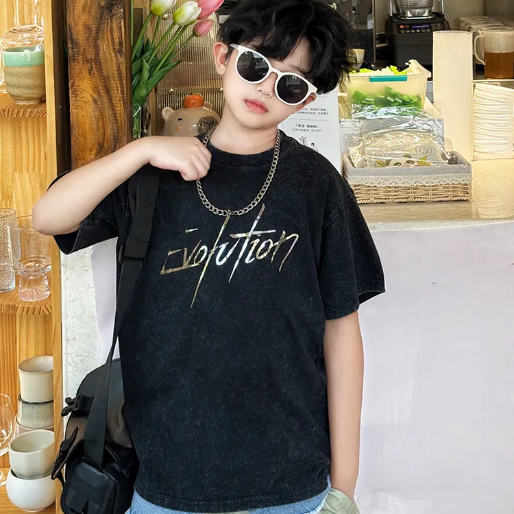 儿童版-谢霆锋进化演唱会同款衣服儿童水洗反光t恤男女童纯棉短袖