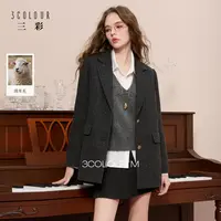 【绵羊毛】三彩2025冬季新款西装式毛呢大衣外套中长款通勤女M