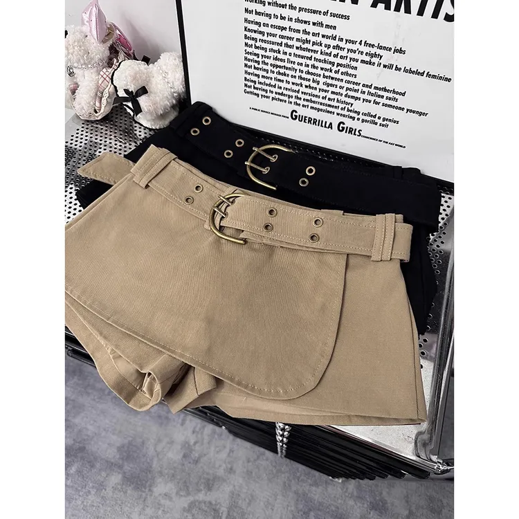 复古美式金属宽腰带设计感低腰工装迷你裙裤防走光显瘦a字型短裙