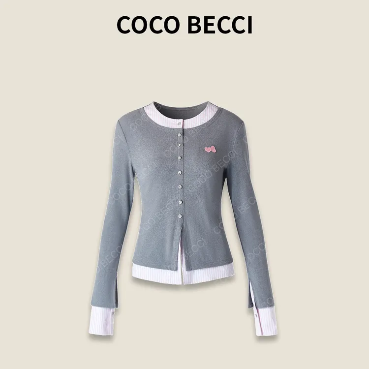 COCO BECCI【韩系假两件】灰色针织上衣YT25YSU140003