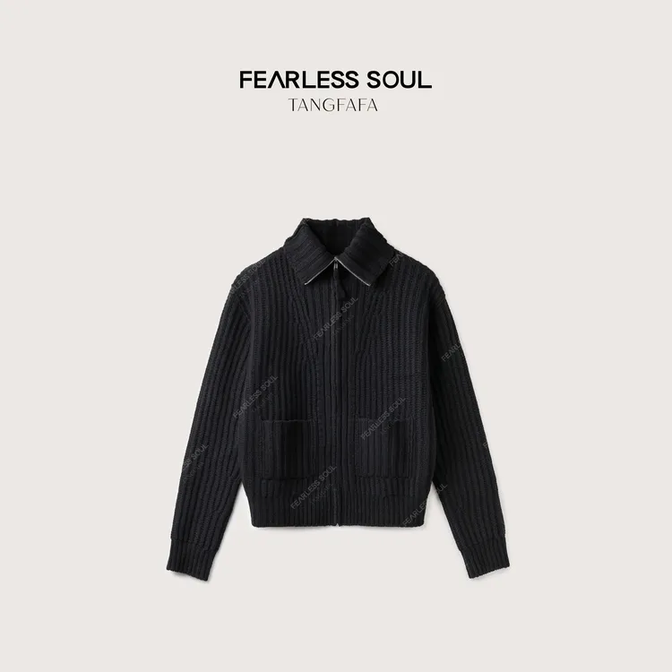 TFF X FS 粗纺纱线澳洲进口羊毛高领拉链休闲汉服开衫 825FM744 -