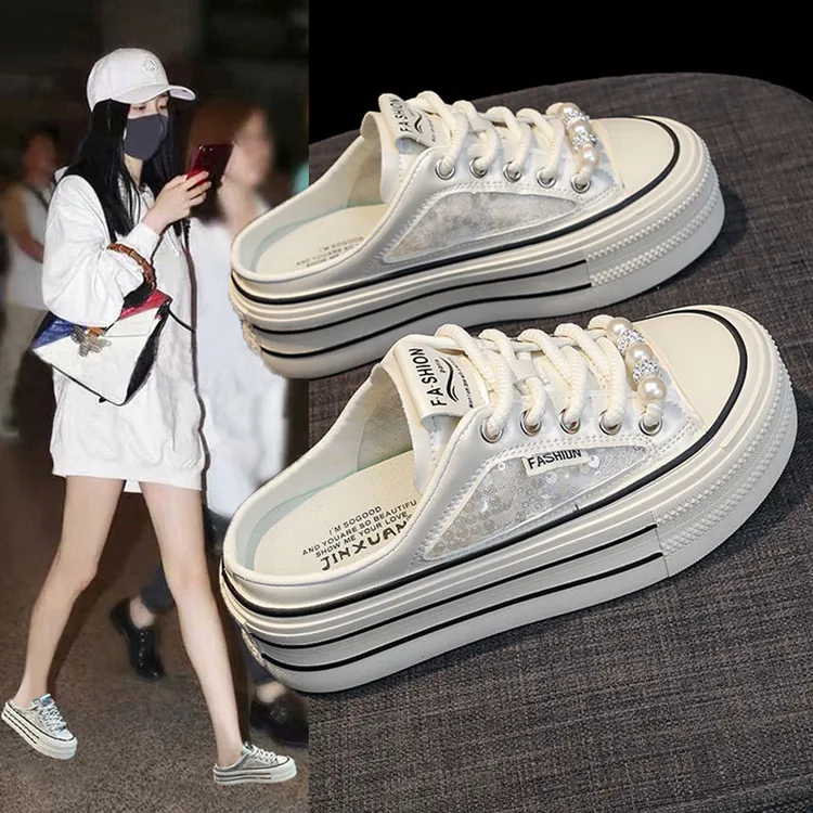 网红包头拖鞋女夏外穿2025新款厚底网鞋百搭透气网面半拖鞋子爆款