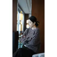 杨圣坤2025新品100%山羊绒花纱粗针宽松麻花长袖针织衫S82592505
