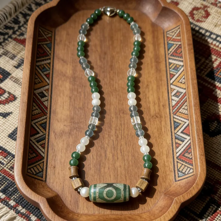 天然6mm左右绿玛瑙项链做旧民族风三眼珠复古时尚气质百搭锁骨链