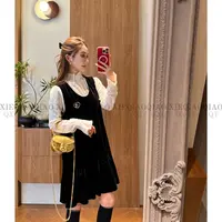 谢荞荞「暗夜黛丽」秋冬新款后背拉链下摆百褶荷叶边丝绒叠穿背心裙