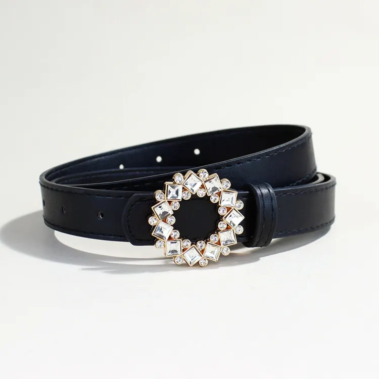 2024新款女士皮带镶嵌水钻PU皮腰带女士装饰百搭牛仔裤带现货批发