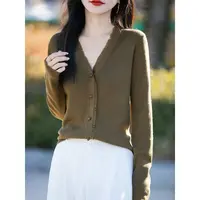 扎实饱满的手感~女士V领流苏精纺羊毛针织开衫