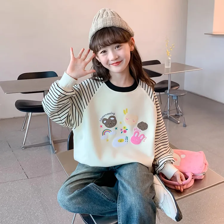 女童秋装卫衣2025新款圆领卡通童装春秋季小女孩网红洋气儿童上衣