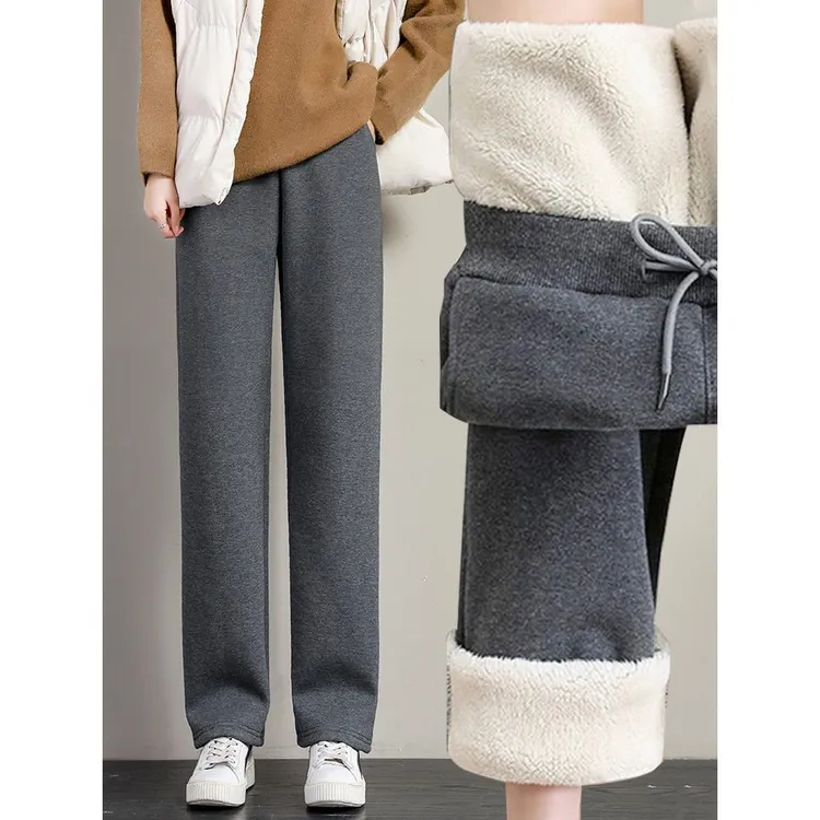 范哲萨加绒裤子女2025秋冬季加厚绒棉裤卫裤宽松直筒运动裤阔腿裤
