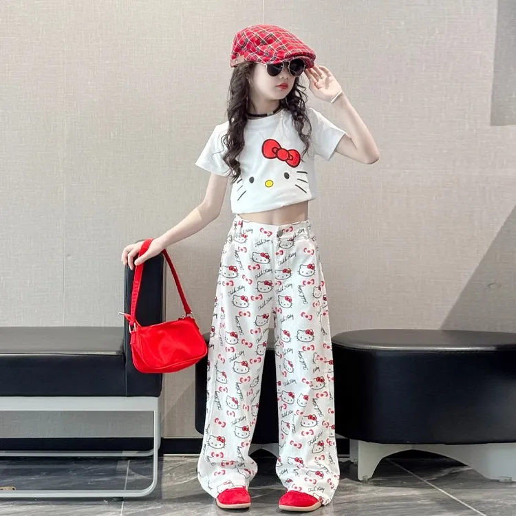 女童短袖t恤夏季2025新款洋气儿童短款上衣女孩大童夏装辣妹套装