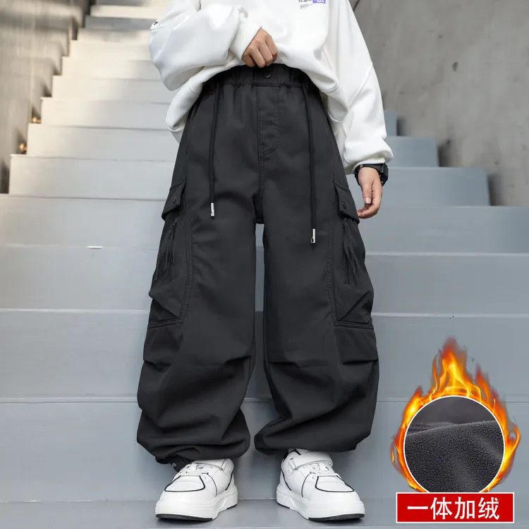 2025秋冬加绒加厚潮酷工装裤一体奥利绒酷炫街舞男童休闲裤舒适