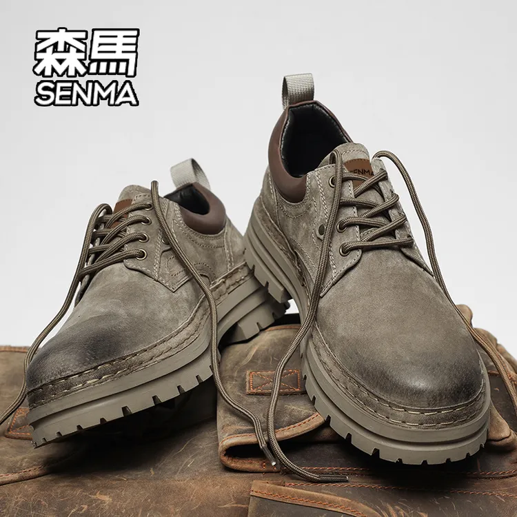 SENMA/森马男鞋2025夏季百搭复古休闲皮鞋男款厚底增高低帮马丁鞋