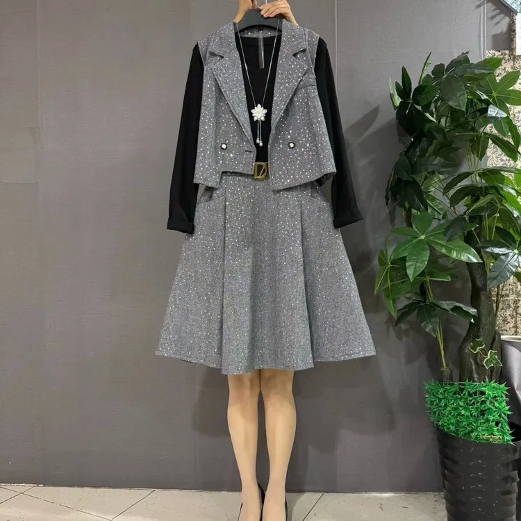 哥弟阿玛施正欧货时尚西服领不规则设计马甲+胖妹妹遮肉显瘦长袖