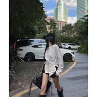 Mao 简约时尚开叉打底女长袖百搭秋季新款纯色棉质T恤上衣F6011