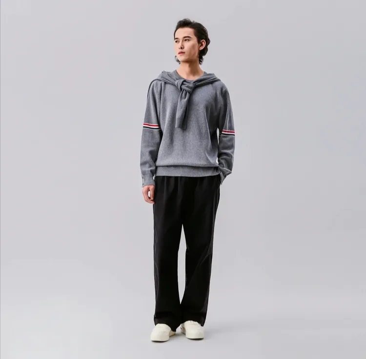 SEASONMARK秋季新款织带针织圆领卫衣cleanfit简约男生衣服高级感